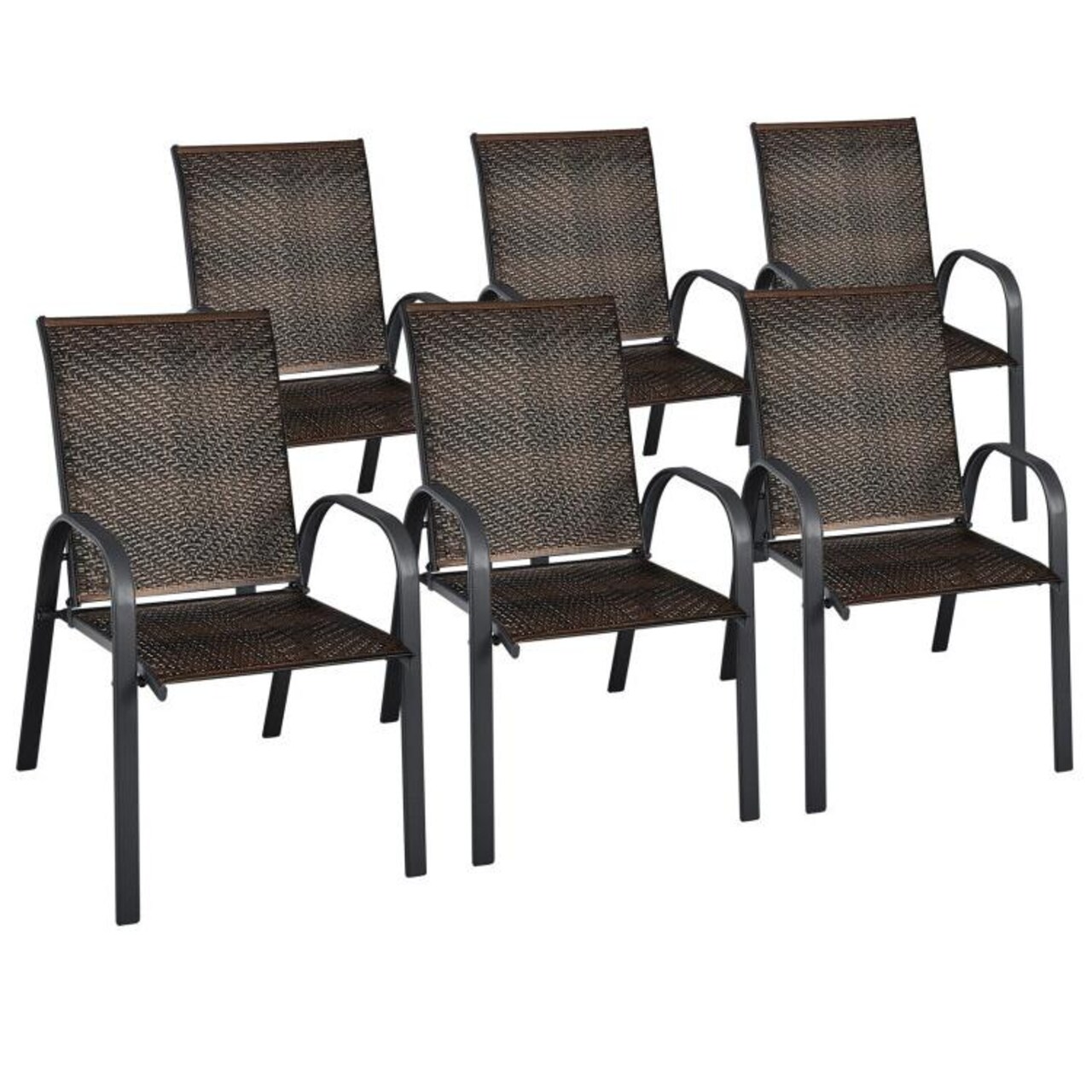 Weather-Resistant PE Rattan Patio Dining Chairs Stackable Outdoor Chairs with Steel Frame